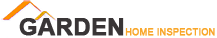 Logo for Garden Home Inspection, with 'Garden' in larger black text, followed by 'Home Inspection' in smaller orange text to the right, accentuated by a multicolored wavy roof pattern transitioning from dark orange to light orange.