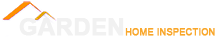Logo for Garden Home Inspection, with 'Garden' in larger black text, followed by 'Home Inspection' in smaller orange text to the right, accentuated by a multicolored wavy roof pattern transitioning from dark orange to light orange.